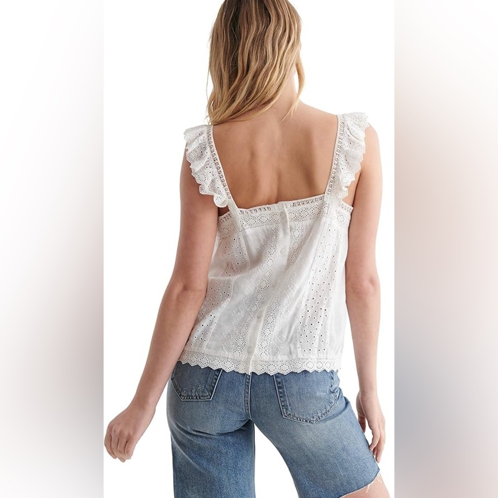 Stunning Eylit Boho ruffled tank blouse w shabby chic resort vacay vibe